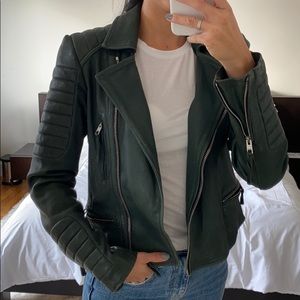 All Saints forest green leather motorcycle jacket